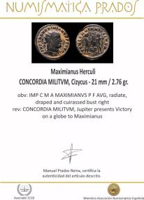 Ancient Coins - Maximianus Herculi - CONCORDIA MILITVM, Cizycus - 21 mm / 2.76 gr.