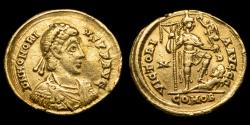 Ancient Coins - Honorius Gold Solidus - VICTORIA AVGGG, Mediolanum - 21 mm / 4,27 gr.