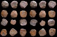World Coins - 17th-Century Spanish Copper Counterstamps (Spanish Cob), 12 Coins Lot