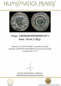 Ancient Coins - Crispus - CAESARVM NOSTRORUM VOT V, Rome - 20 mm / 2.85 gr.