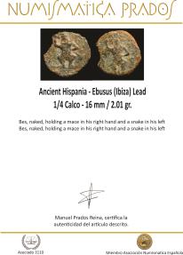 Ancient Coins - Ancient Hispania - Ebusus (Ibiza) Lead 1/4 Calco - 16 mm / 2.01 gr.