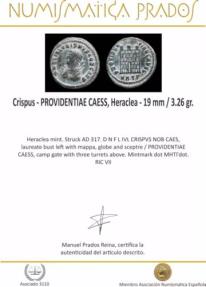 Ancient Coins - Crispus - PROVIDENTIAE CAESS, Heraclea - 19 mm / 3.26 gr.