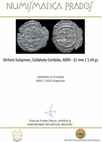Ancient Coins - Dirham Sulayman, Caliphate Cordoba, 400H (read description) - 21 mm / 1.54 gr.
