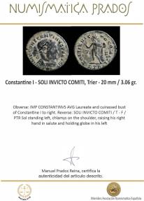 Ancient Coins - Constantine I - SOLI INVICTO COMITI, Trier - 20 mm / 3.06 gr.