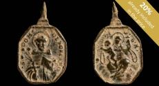 Ancient Coins - Religious medal XVI-XVII centuries, S. Domingo Soriano / V. Rosario - 27x16 mm.