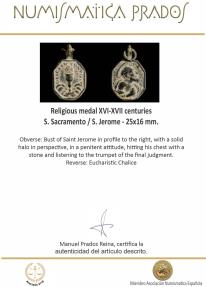 Ancient Coins - Religious medal XVI-XVII centuries, S. Sacramento / S. Jerome - 25x16 mm.