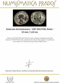 Ancient Coins - Aurelian Antoninianus - VIRT MILITVM, Rome - 22 mm / 3,42 gr.
