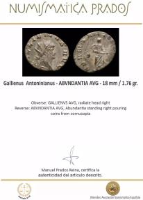 Ancient Coins - Gallienus Antoninianus - ABVNDANTIA AVG - 18 mm / 1.76 gr.