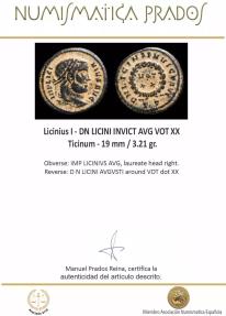 Ancient Coins - Licinius I - DN LICINI INVICT AVG VOT XX, Ticinum - 19 mm / 3.21 gr.