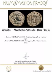 Ancient Coins - Constantine I - PROVIDENTIAE AVGG, Arles - 20 mm / 2.53 gr.
