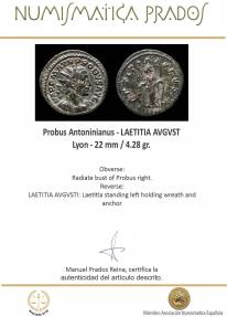 Ancient Coins - Probus Antoninianus - LAETITIA AVGVST, Lyon - 22 mm / 4.28 gr.