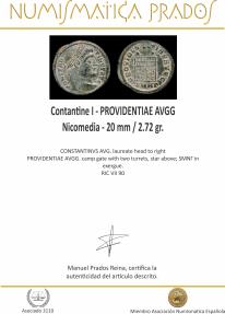 Ancient Coins - Contantine I - PROVIDENTIAE AVGG, Nicomedia - 20 mm / 2.72 gr.