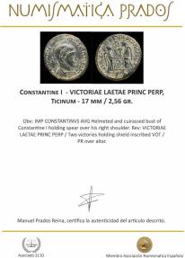 Ancient Coins - Constantine I - VICTORIAE LAETAE PRINC PERP, Ticinum - 17 mm / 2,56 gr.
