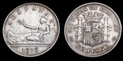 Ancient Coins - 1870, 1 Silver Peseta First Spanish Republic (*18-70) - 23 mm / 4,81 gr.