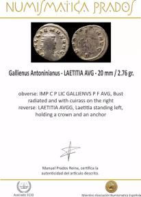 Ancient Coins - Gallienus Antoninianus - LAETITIA AVG - 20 mm / 2.76 gr.
