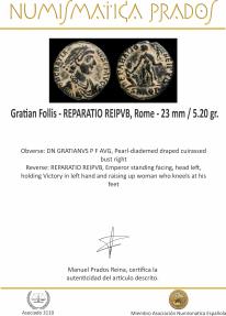 Ancient Coins - Gratian Follis - REPARATIO REIPVB, Rome - 23 mm / 5.20 gr.