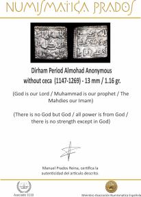 Ancient Coins - Dirham Period Almohad Anonymous, without ceca (1147-1269) - 13 mm / 1.16 gr.