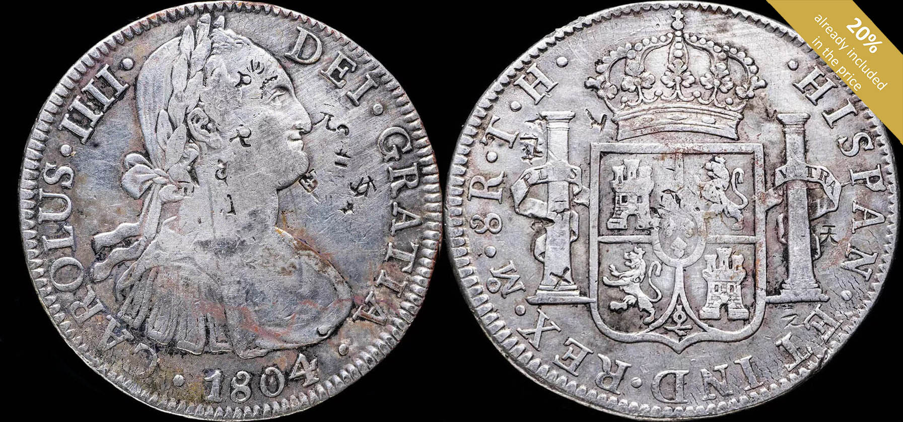 【激レア！】スコート 1804, 8 Reales Carlos IV, Mexico Mint (TH) Chinese chopmarks - 39