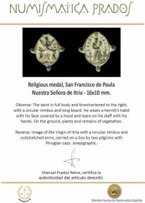 Ancient Coins - Religious medal, San Francisco de Paula / Nuestra Señora de Itria - 16x10 mm.