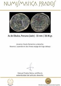 Ancient Coins - Ancient Hispania - Obulco - Porcuna (Jaén) Ae As - 33 mm / 28.96 gr.