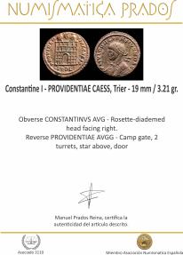 Ancient Coins - Constantine I - PROVIDENTIAE CAESS, Trier - 19 mm / 3.21 gr.