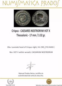 Ancient Coins - Crispus - CAESARES NOSTRORVM VOT X, Thessalonic - 17 mm / 3.32 gr.