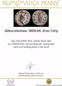 Ancient Coins - Gallienus Antoninianus - ORIENS AVG - 20 mm / 2.49 gr.