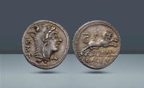 Ancient Coins - Roman Republic, Italy. L. Thorius Balbus, Rome, c. 105 BC, AR Denarius, 3.88g (19mm, 3h).