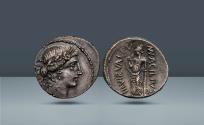 Ancient Coins - Roman Republic, Italy. Manius Acilius Glabrio, Rome, c. 49 BC, AR Denarius, 3.79g (19mm, 5h).