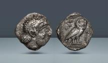 Ancient Coins - PHILISTIA (PALESTINE), Gaza ('zah). Mid 5th century - 333 BC. AR Drachm