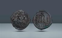 Ancient Coins - Byzantine Empire, Syria. Maurice Tiberius, 582 - 602 AD. Antioch, c. 582/3 (RY 1), AE Follis. Regnal Year 1 example