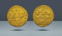Ancient Coins - Constantine VI and Irene, with Leo III, Constantine V, and Leo IV. 780-797 AD. Constantinople, c. 792/3 AD. AV Solidus
