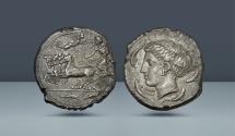 Ancient Coins - SICILY. Syracuse. Second Democracy. Signed by Eumenes and Eukleidas. 413-405 BC. AR Tetradrachm. Purchased from Maison Platt, January 1985. Ex. CNG 100, 7 Oct 2015, lot 1285