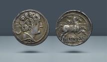 Ancient Coins - IBERIA, Sekobirikes. c. 130-early 1st century BC. AR Denarius. rom the collection of the Money Museum, Zurich. Ex Münzen und Medaillen GmbH 3 (15 October 1998), lot 251