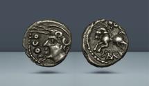 Ancient Coins - Celtic. Sequani. Besançon area (Eastern France). c. 100-50 BC. AR Quinarius. Purchased from Anne Demeester, Belgium