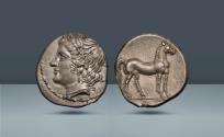 Ancient Coins - Calabria, Tarentum. The Bretti, mint under Hannibalic occupation, c. 215-205 BC, AR Quarter Shekel. Purchased Privately from Harlan J Berk