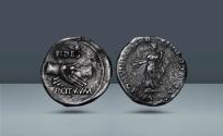 Ancient Coins - Roman Empire, Gaul. Civil War, Rhine legions, c. 68 AD, AR Fouree Denarius, 2.46g. Acquired on June 14, 1919, from V. Luneau, Paris.