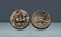 Ancient Coins - Calabria, Tarentum. c. 240-228 BC , AR Didrachm or Nomos. From an old French collection