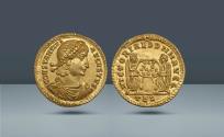 Ancient Coins - Roman Empire, Constantius II, 337 - 361 AD. Thessalonika, c. 340-350 AD, AV Solidus. Ex M&M Basel, list 59, 1959, lot 38. From the Pierre Bastien collection