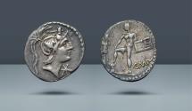 Ancient Coins - ROMAN REPUBLIC. C. Malleolus, A. Albinus Sp.f., and L. Caecilius Metellus. Rome, 96 BC(?). AR Denarius. Ex Leo Benz Collection, Lanz, 23 Nov 1998, lot 566