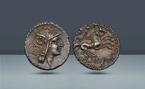 Ancient Coins - Roman Republic, Italy. D. Iunius Silanus L.f., Rome, c. 91 BC, AR Denarius, 3.92g (18mm, 2h).