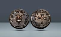 Ancient Coins - Judaea, First Jewish War. Jerusalem, 66-73 CE. Year 2 = April 67 - March 68 CE, AR Shekel. Ex NFA XXVIII, 23 April 1992, lot 161 (plate coin)
