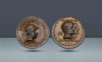 Ancient Coins - Greco-Baktrian Kingdom, . Eukratides I Megas, with Heliokles and Laodike. Dynastic pedigree issue. AR Tetradrachm