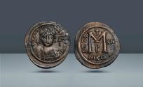 Ancient Coins - Byzantine Empire, Justinian I, 527-565 AD. Nicomedia, Regnal year 12 or c. 538/9 AD, AR Follis. From the estate of Lane Brunner