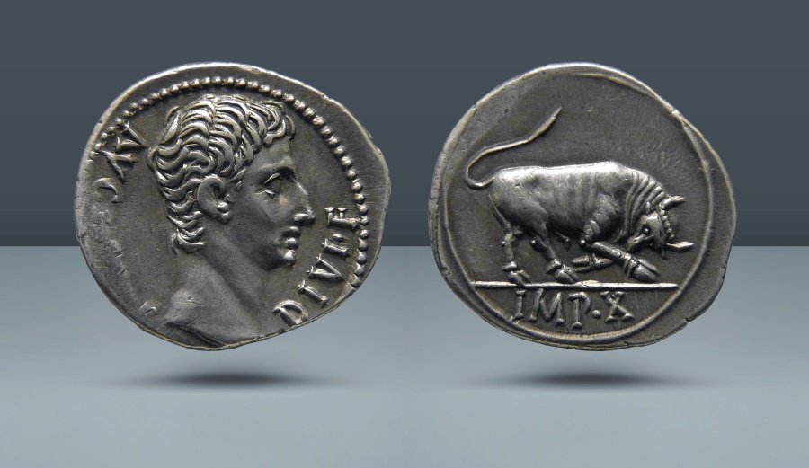 Ancient Coins - Augustus, 27 BC -14 AD. Lugdunum (Lyon) Mint, c. 15 BC. AR Denarius