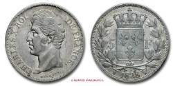 World Coins - FRANCE CHARLES X 5 FRANCS 1828 W LILLE 2nd TYPE french coin