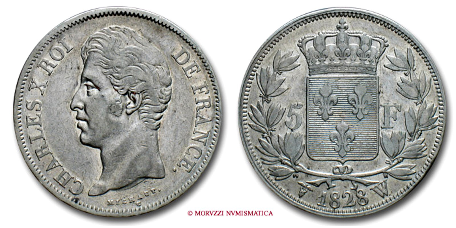 FRANCE CHARLES X 5 FRANCS 1828 W LILLE 2nd TYPE french coin
