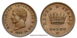 World Coins - Napoleon I King of Italy SOLDO 1811 Milan 58/70 Italian coin for sale