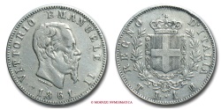 World Coins - KINGDOM OF ITALY VICTOR EMMANUEL II UNA LIRA 1861 STEMMA SABAUDO TURIN VERY RARE (RR) italian coin