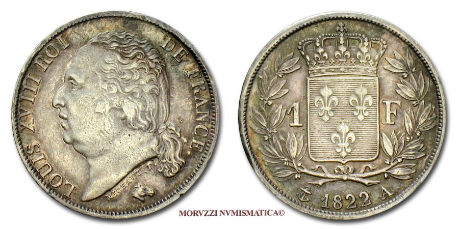Louis Xviii Of France Franc 1822 A Paris Silver 45 70 French Coin Louis Xviii Of France Franc 1822 A Paris Silver 45 70 French Coin For